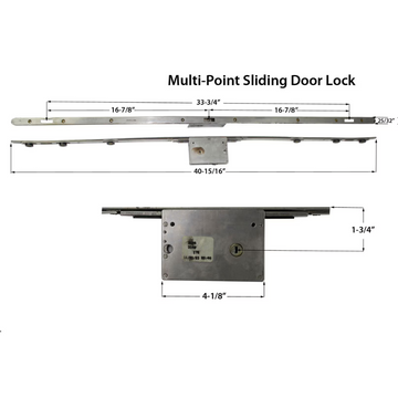 Multipoint Sliding Door Lock 3 Hooks , 1-3/4 Backset - Stainless Steel